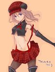  alisa_ilinichina_amiella bad_id bad_pixiv_id black_footwear blue_eyes boots breasts cabbie_hat elbow_gloves fingerless_gloves foggy1100 gloves god_eater hat long_hair looking_at_viewer medium_breasts midriff navel pantyhose silver_hair skirt solo suspender_skirt suspenders thighhighs 