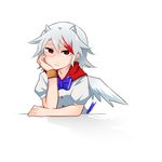  alternate_hair_color bangle bowl bracelet dress horns jewelry kijin_seija kishin_sagume multicolored_hair red_eyes red_hair shikushiku_(amamori_weekly) short_hair single_wing solo streaked_hair touhou white_hair wings 