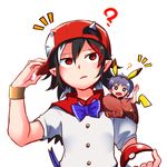  ? arm_up black_hair carrying hat holding horns japanese_clothes kijin_seija kimono looking_at_viewer looking_up multicolored_hair multiple_girls pikachu_ears pikachu_tail pointy_ears poke_ball pokemon pokemon_ears purple_hair red_hair shikushiku_(amamori_weekly) short_hair short_sleeves simple_background sitting_on_shoulder sukuna_shinmyoumaru tail touhou upper_body white_background white_hair wide_sleeves wrist_cuffs 