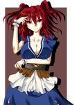  breasts cleavage fuyuno_taka hair_bobbles hair_ornament highres large_breasts onozuka_komachi red_eyes red_hair solo touhou 