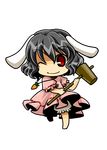  animal_ears black_hair bloomers bunny_ears carrot chibi full_body hammer inaba_tewi kine mallet one_eye_closed red_eyes socha solo touhou transparent_background underwear 