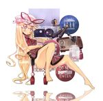  bare_legs barefoot blonde_hair camera cigar film_cartridge floating garnet hat legs long_hair pipe purple_eyes radio reflection solo thighs touhou yakumo_yukari 