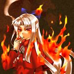  bow burning cigarette commentary_request fire hair_bow half_updo long_hair m.u.g.e.n melty_blood pyrokinesis red_len silver_hair smoking solo tobi_(discharge_cycle) tsukihime 