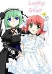  bad_id bad_pixiv_id blue_eyes dress frills green_hair iwasaki_minami kobayakawa_yutaka lolita_fashion lucky_star migu_(migu_room) multiple_girls red_hair ribbon short_hair twintails 