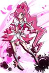  boots bow choker cure_blossom hanasaki_tsubomi heartcatch_precure! knee_boots long_hair magical_girl pink pink_background pink_bow pink_choker pink_eyes pink_hair ponytail precure sakebuotoko skirt solo very_long_hair 
