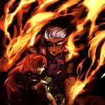  1girl crossover fire hetero hong_meiling krizalid long_hair m.u.g.e.n red_hair the_king_of_fighters tobi_(discharge_cycle) touhou 