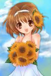  :3 bad_id bad_pixiv_id brown_eyes brown_hair day dress flower hairband kaho_(sister_princess) minori_haruko short_hair sister_princess solo sundress sunflower 