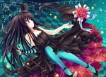  akiyama_mio aqua_legwear bad_id bad_pixiv_id black_hair bouquet cane checkered don't_say_&quot;lazy&quot; dress fingerless_gloves flower gloves hat k-on! lilith_(lilithchan) long_hair mini_hat mini_top_hat musical_note pantyhose purple_eyes solo star top_hat 