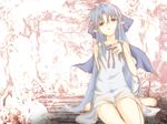  blue_hair chemise hair_ribbon len long_hair parody pointy_ears red_eyes ribbon saya saya_no_uta solo tententensan tsukihime very_long_hair wallpaper 