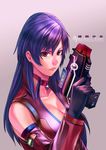  b.c.n.y. breasts cleavage gloves gun large_breasts long_hair original purple_hair science_fiction solo weapon 