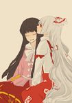  bad_id bad_pixiv_id chiri_(o9o9) closed_eyes fujiwara_no_mokou hair_ribbon houraisan_kaguya long_hair looking_up multiple_girls open_mouth profile red_eyes ribbon silver_hair simple_background sitting smile touhou very_long_hair 