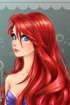  absurdres aqua_eyes ariel_(disney) bubble highres lips long_hair looking_at_viewer mari945 md5_mismatch red_hair red_lips resized shell shell_bikini smile solo the_little_mermaid upscaled 