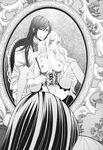  1girl absurdres corset greyscale highres lifting_person lingerie mirror monochrome non-web_source shabon spread_legs thighhighs underwear 