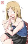  :o artist_name bangs bare_shoulders bench black_skirt blonde_hair blush breast_padding breasts brown_eyes camisole cleavage collarbone commentary_request dagashi_kashi downblouse ear_piercing earrings elbows_on_knees endou_saya eyebrows eyebrows_visible_through_hair fang from_above hair_ornament hairclip hands_up heart highres jewelry long_hair looking_at_viewer miniskirt multiple_earrings no_bra open_mouth parted_bangs piercing sidelocks sitting skirt small_breasts solo spaghetti_strap spoken_heart surprised v-shaped_eyebrows yano_toshinori 