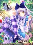  alice_(wonderland) alice_(wonderland)_(cosplay) alice_in_wonderland angel_beats! apron blush bow card cosplay dress frills goto_p hair_bow long_hair official_art pantyhose playing_card pocket_watch silver_hair solo striped striped_legwear tenshi_(angel_beats!) watch white_rabbit wrist_cuffs 