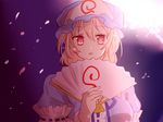  bad_id bad_pixiv_id fan hat matryoshka_(borscht) mob_cap open_mouth petals pink_eyes pink_hair saigyouji_yuyuko solo touhou triangular_headpiece 