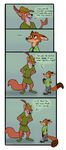  anthro barefoot bottomless canine clothed clothing comic crossover dialogue disney english_text fox hi_res humor male mammal nick_wilde robin_hood silverclaw1 text zootopia 