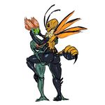  1:1 2016 anthro arthropod bee breasts butt digital_media_(artwork) duo embrace female half-closed_eyes hybrid insect kahl_(artist) one_leg_up plant simple_background smile thick_thighs white_background wings 