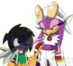  anthro avian bandanna bird blue_eyes clothing deviantart duo eyelashes eyewear fan_character feathers female gloves jewelry necklace one_eye_closed pants purple_feathers rondineviola smile sonic_(series) sonic_riders sunglasses swallow_(bird) teeth tongue watermark wave_the_swallow wink 