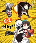  airfield_hime akizuki_(kantai_collection) backhand black_eyes black_hair broken_eyewear choukai_(kantai_collection) dokan_(dkn) face_punch glasses gloves hat headphones holding in_the_face kantai_collection multiple_girls ponytail punching red_eyes remodel_(kantai_collection) school_uniform smile supply_depot_hime sweatdrop white_hair 