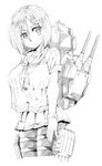  breasts gloves greyscale hamakaze_(kantai_collection) impossible_clothes impossible_shirt jin_nai kantai_collection large_breasts looking_at_viewer monochrome shirt short_hair solo 