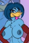  avian big_breasts bird blue_eyes blush breasts clothing duck elbow_gloves female gloves hands_on_hips hi_res huge_breasts jupiter_(mastergodai) mastergodai smile tongue tongue_out voluptuous wide_hips 