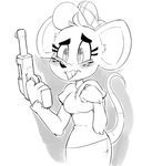 anthro breasts buckteeth clothed clothing female freckles gun handgun hat mammal monochrome mouse pistol ranged_weapon rodent solo super_planet_dolan teeth trigger_discipline vimhomeless walther_p-38 weapon worried 