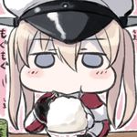  bad_id bad_nicoseiga_id blonde_hair blue_eyes blush capelet chibi chopsticks chopsticks_in_mouth eating engiyoshi food gloves graf_zeppelin_(kantai_collection) hair_between_eyes hat kantai_collection long_hair looking_at_viewer lowres peaked_cap sidelocks solo twintails uniform 