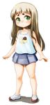  absurdres banubeefriends brown_hair camisole child collarbone expressionless green_eyes highres long_hair looking_at_viewer mary_janes no_socks original shoes skirt solo standing white_background 