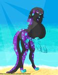  2013 anthro beach big_breasts bikini blue_tongue breasts clothing digital_media_(artwork) female inflation mammal mustelid nude otter outside pixel seaside singingbirdstudio sky swimsuit tongue tongue_out water 