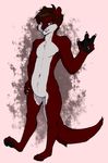  anthro belly blue_eyes brown_hair digital_media_(artwork) emberwood fur hair hindpaw male mammal multicolored_fur mustelid nude otter pawpads paws red_fur smile solo teenager toes two_tone_fur v_sign watermark webbed_feet webbed_hands white_fur young 