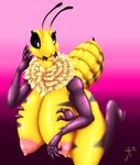  abstract_background antennae anthro areola arthropod bee big_breasts black_eyes breasts fangs huge_breasts hyper hyper_breasts insect jonsthaman nude signature sting wide_hips 