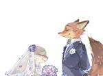  blush bride canine couple cute disney duo eyes_closed female flower fox fur grey_fur groom judy_hopps lagomorph long_ears male mammal mola84871169 nick_wilde orange_fur plant rabbit smile standing wedding zootopia 