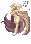  2015 breasts canine casual_nudity chest_tuft digitigrade featureless_breasts featureless_crotch female fox hair long_hair mammal multi_tail naturally_censored navel ninetales nintendo nude pok&eacute;mon red_eyes simple_background solo standing tasteful_nudity tuft video_games 二時間 