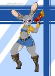  2016 absurd_res anthro breasts cleavage clothed clothing disney female gun hi_res judy_hopps lagomorph mammal navel rabbit ranged_weapon skirt sly_cooper_(series) solo video_games weapon zootopia zzvinniezz 