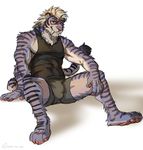  abs anthro athletic barefoot boxer_briefs bulge clothing fangs feline front_view looking_at_viewer male mammal pawpads pecs plantigrade reclining rossciaco sabertooth_(feature) shirt signature sitting solo spread_legs spreading tank_top tiger tight_clothing underwear 