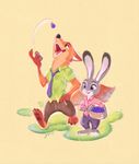  anthro canine cute disney duo female fox fur green_eyes grey_fur hi_res judy_hopps lagomorph long_ears male mammal nick_wilde orange_fur piti_yindee purple_eyes rabbit size_difference zootopia 