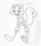  2011 animal_genitalia anthro balls barefoot black_and_white buckteeth cartoon_network chest_tuft cub fur greyscale happy hi_res holding_legs male mammal mizzyam monochrome nude open_mouth pencil_(artwork) rodent scaredy_squirrel scaredy_squirrel_(character) sheath sketch slim smile solo squirrel teeth traditional_media_(artwork) tuft young 