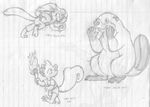  2011 anthro barefoot beaver buttonverse cat clothing cub cute_fangs english_text featureless_crotch feline fire fluffy_tail greyscale hi_res lined_paper looking_back looking_up madeline_(mizzyam) male mammal mizzyam monochrome multiple_images open_mouth pants pencil_(artwork) rickie_squirrel rodent running semi-anthro shirt shorts smile solo squirrel text torch traditional_media_(artwork) walking young 