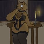  2016 anthro bear big_breasts breasts candle clothing female inside legwear lingerie mammal open_mouth slightly_chubby smile solo stockings trout_(artist) underwear 