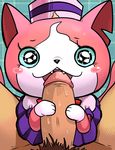  anthro bingo_(artist) blue_eyes blush cat eyelashes fangs feline female hat human interspecies looking_at_viewer mammal open_mouth oral penis pubes sailor_fuku sailornyan yo-kai_watch 