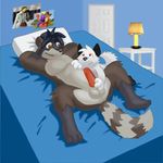 age_difference animated anthro arcc arcc_(artist) balls bed bedroom canine cub cum cum_in_mouth cum_inside cum_on_face cum_on_self cumshot duo erection fox fur hair hands_behind_head inside lying male male/male mammal nude on_back on_bed oral orgasm penis raccoon red_eyes rzrcoon sex smile spread_legs spreading video_games white_fur young 