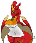  2016 anthro breasts dragon female hi_res horn kingbeast looking_at_viewer nipple_slip nipples scalie simple_background solo towel wet white_background wings 