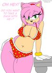  2015 2016 amy_rose anthro big_breasts bikini breasts cleavage clothed clothing female habbodude hedgehog hi_res looking_at_viewer mammal navel slightly_chubby smile solo sonic_(series) speeds swimsuit 