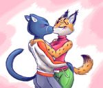  clothed clothing duo eyes_closed feline female kissing lynx male male/female mammal miyu_lynx nintendo panther panther_caroso shiroiwolf standing star_fox video_games 