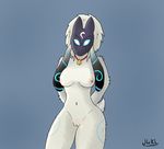  2016 anthro blue_eyes blush breasts butt caprine digitigrade female fur hair j4kl kindred_(lol) lamb_(lol) league_of_legends long_ears looking_at_viewer mammal mask nipples nude pussy sheep simple_background solo spirit video_games white_fur 
