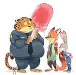  beady_eyes benjamin_clawhauser candy canine cheetah clothing cute disney duo feline female food fox fur ganym0 grey_fur judy_hopps lagomorph lollipop long_ears male mammal nick_wilde obese orange_fur overweight police_uniform rabbit size_difference standing uniform zootopia 