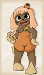  anthro canine clothed clothing dofus female hi_res ketsa lilotte looking_at_viewer mammal open_mouth ouginak overalls solo standing young 