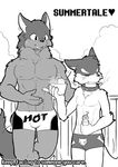  &lt;3 abs anthro black_and_white blush bulge canine clothed clothing collar dessert digital_media_(artwork) dog doggo duo english_text food front_view hi_res ice_cream ice_wolf_(undertale) looking_away male male/male mammal monochrome muscular offering pecs screentone sharing size_difference speedo spiked_collar sweat sweatdrop swimsuit tailwag text topless undertale video_games whiteleo wolf 