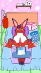  2016 anal anal_masturbation anthro balls bed bottle buttplug diaper digimon digital_media_(artwork) elecmon enema masturbation plushie sex_toy smile solo story story_in_description tiramizu toying_self 